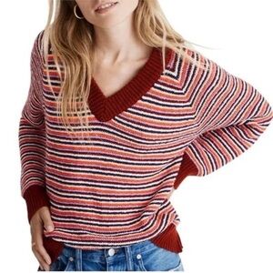 Madewell 100% cotton Striped V-Neck Sweater